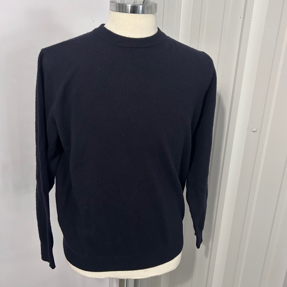 Christian Lacroix Mens Navy Blue 100% Extrafine Merino Wool Crewneck Sweater L